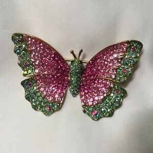 Butterfly Brooch Pendant Pink & Green